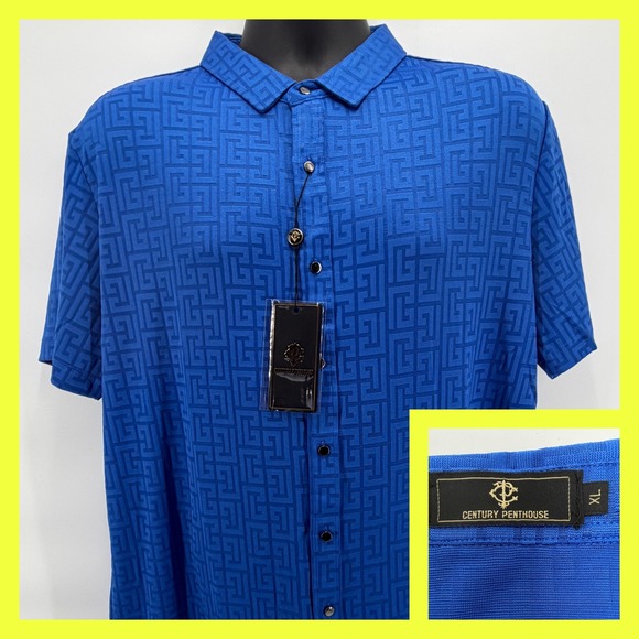 Century Penthouse Other - NWT Century Penthouse Men's‎ XL Royal Blue Grecian Pattern Luxury Shirt CSS501